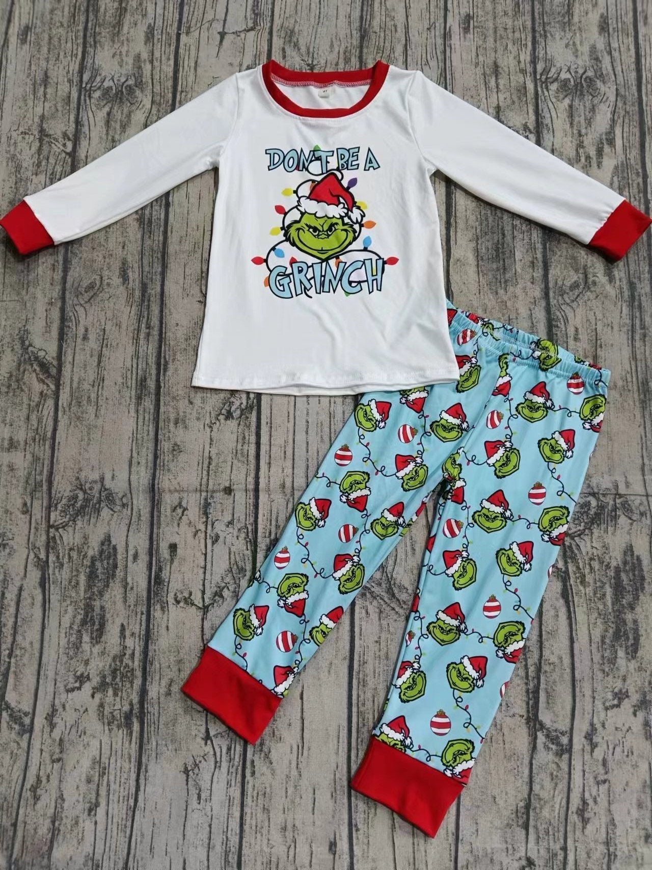Baby Boy Long Sleeves Christmas Green Face Shirt Pants Pajamas Clothes Set Moq 5
