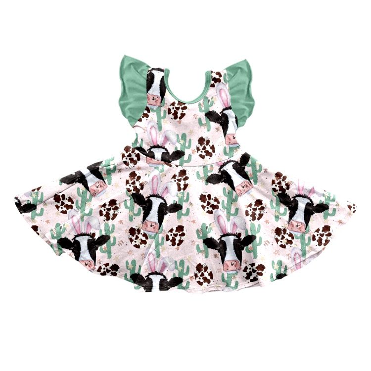 Moq 3 Pre-order GSD0628 Easter Eggs Baby Girl Cow Cactus Dress