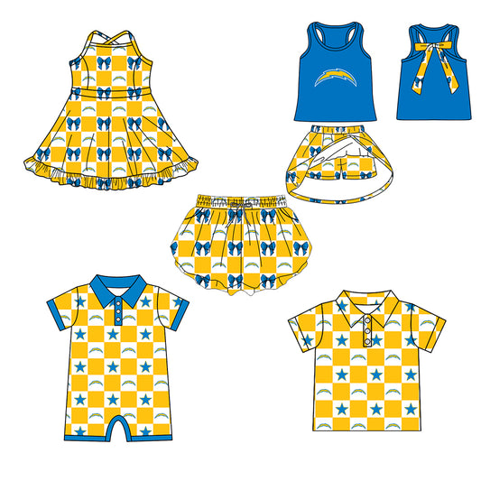 ( Moq 5 Each Style ) Baby Boys Girls Toddler Bows Team Sibling Yellow Shorts Dress Shirt Set Clothes