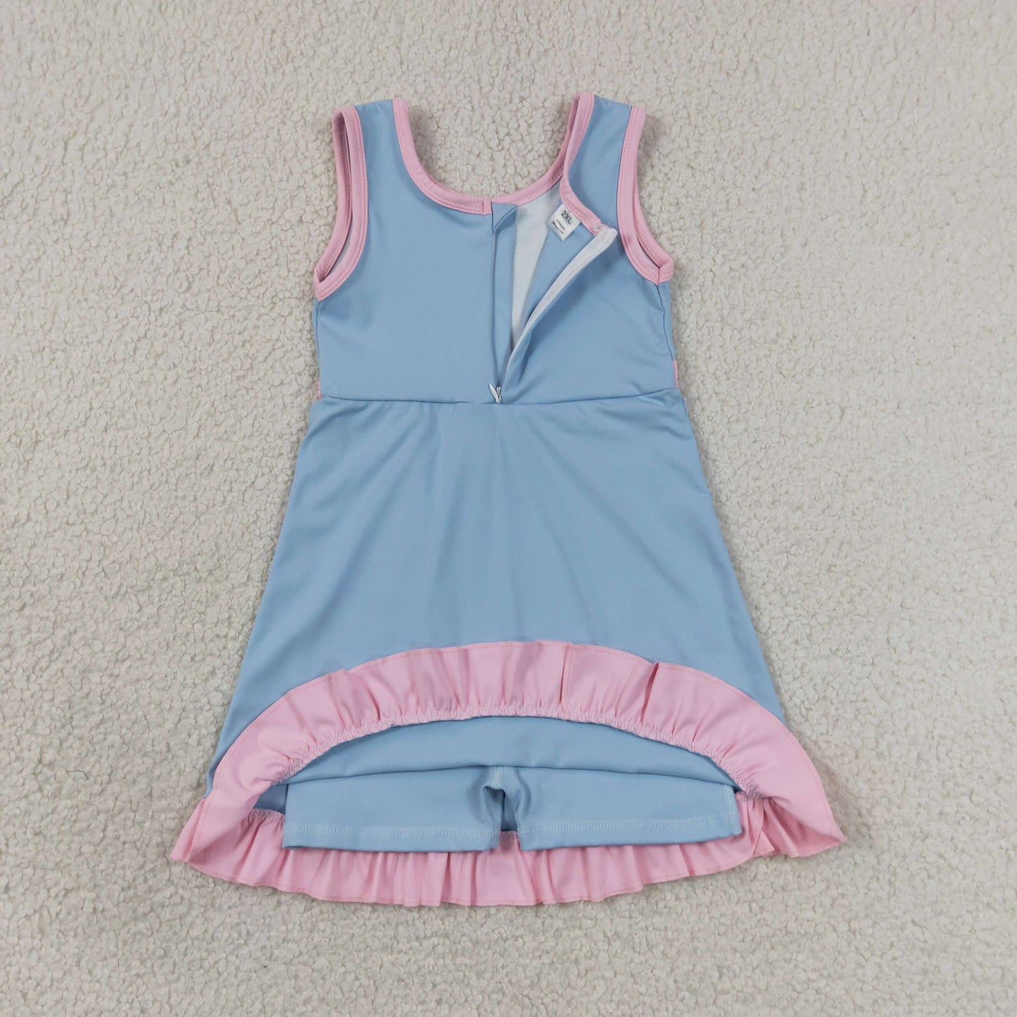 Baby Girls Kids Sleeveless Shorts Pink Scallop Blue Dress Yoga Active Clothes RTS