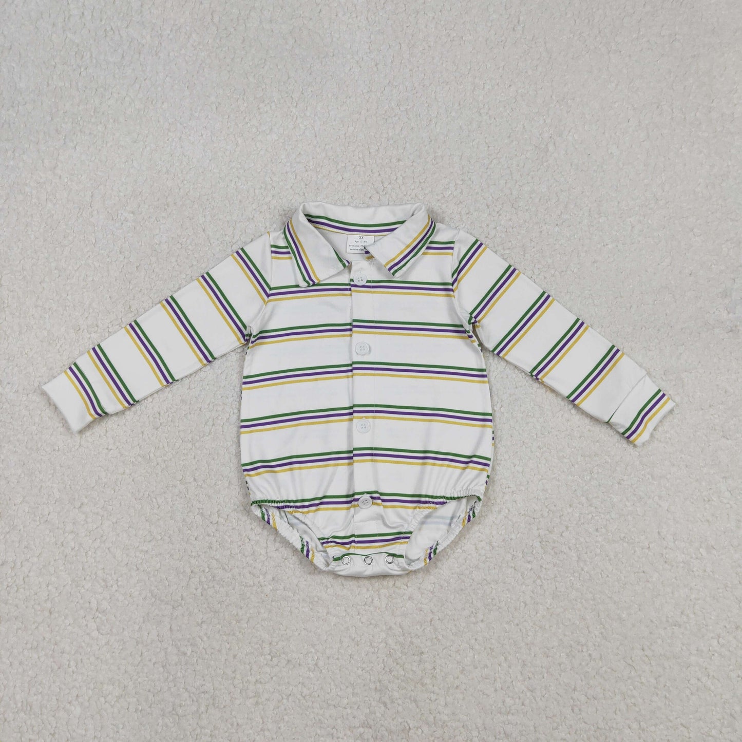 Baby Boys Infant Long Sleeves Stripes Mardi Gras Buttons Romper RTS