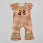 Baby Boy Short Sleeves Embroidery turkey Plaid Thanksgiving Romper