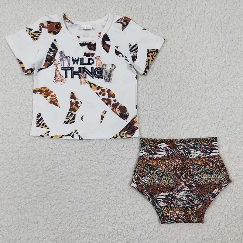 Promotion Baby Girl Short Sleeves Leopard Bummie Summer Outfit
