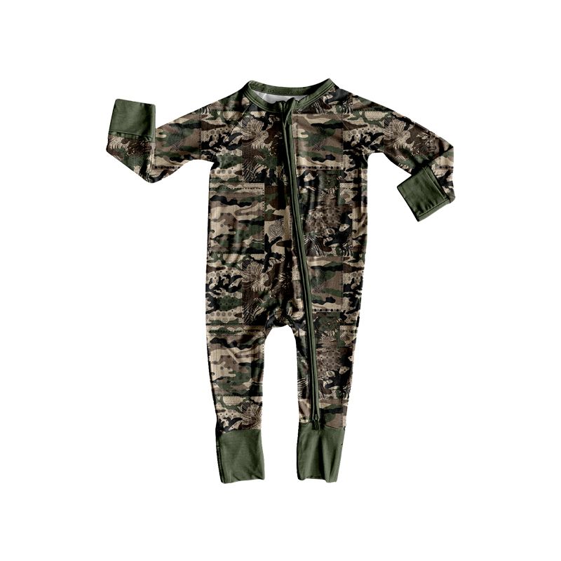 ( Moq 5 ) Preorder Baby Boys Kids Long Sleeves Camo Print Zipper Footie Romper Clothes