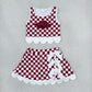 Baby Girls Kids Pig Checked Shirt Scallop Bows Skirt Shorts Team Set Yoga Active Clothes RTS