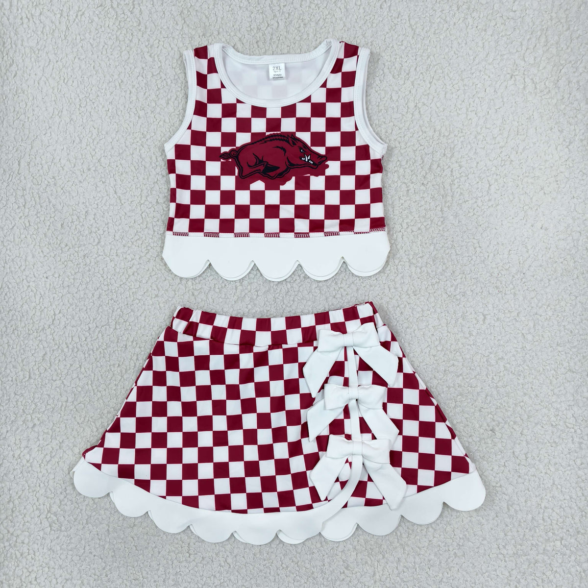 Baby Girls Kids Pig Checked Shirt Scallop Bows Skirt Shorts Team Set Yoga Active Clothes RTS