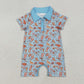 Baby Boy Short Sleeves Western Boots Hats Blue Buttons Sibling Romper Shirt Clothes RTS