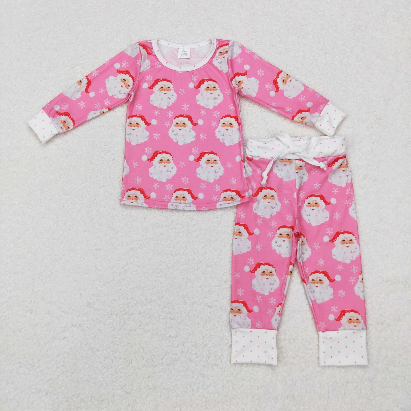 Baby Girl Long Sleeves Santa Pink Christmas Shirt Pants Pajamas Set