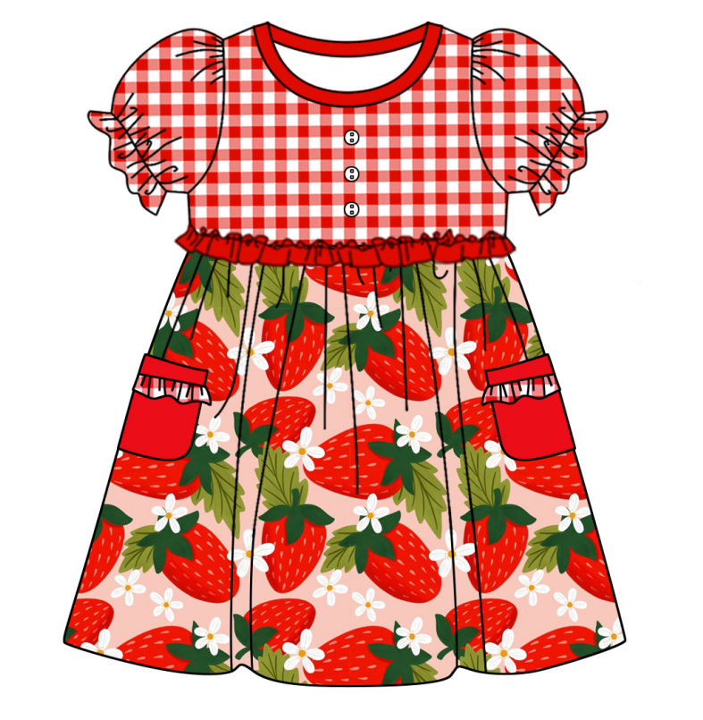 Baby Girl Short Sleeves Strawberry Flower Sibling Romper Dress Clothes Set ( Moq 5 Each Design )