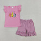Sibling Baby Boys Girls Kids Embroidery Fishing Plaid Bubble Rompers Set RTS