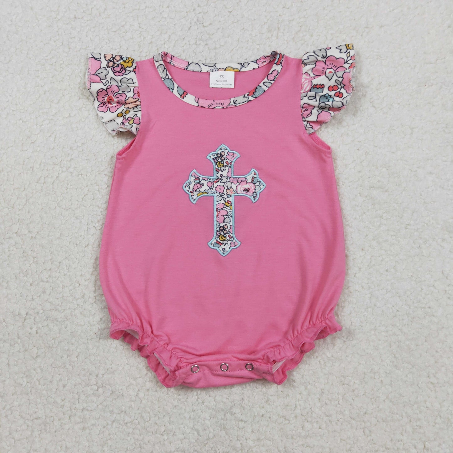 Sibling Baby Girls Kids Short Sleeves Embroidery Cross Flower Shorts Easter Set Romper RTS