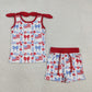 Baby Girls Kids Flags Bows Flowers Tops Pockets Shorts 4th of July Clothes Set RTS