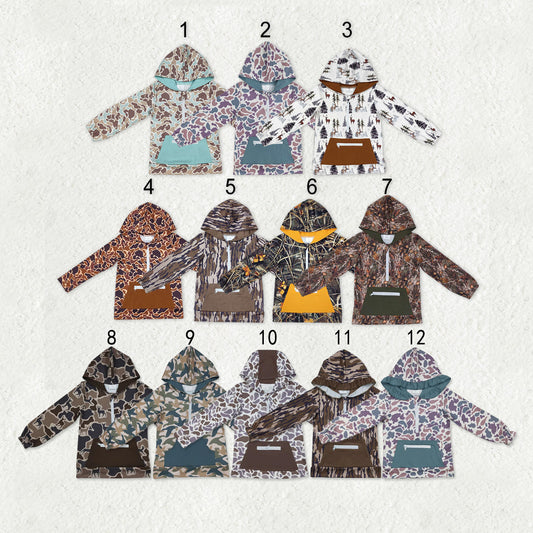 Sibling Baby Boys Girls Kids Southern Camo Print Hunting Pockets Zipper Hoodies Pullovers Shirts