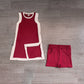 ( No moq ) Preorder Baby Girls Kids Sleeveless Tops Dark Red Pockets Shorts Set Yoga Clothes