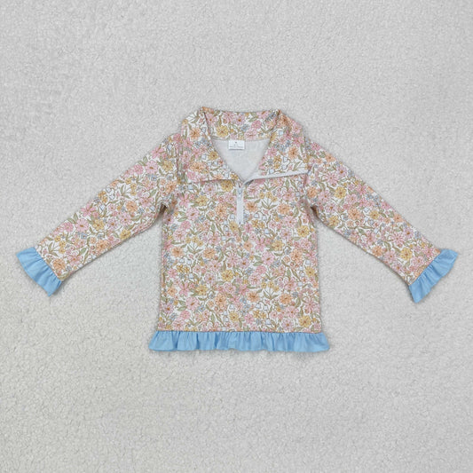 Baby Girl Long Sleeves Flower Zipper Pullover Tops