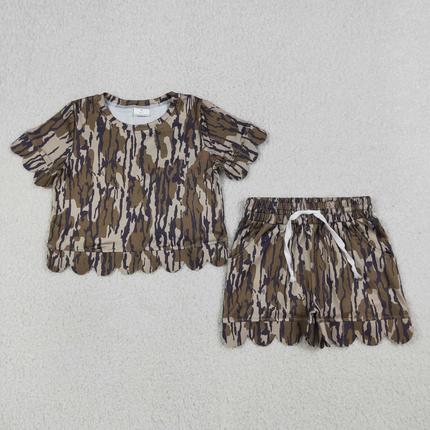 Baby Girls Short Sleeves Scallop Shirt Camo Shorts Summer Clothes Set RTS