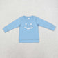 Baby Boy Embroidery Halloween Smile Face Long Sleeves Blue Shirt Tops