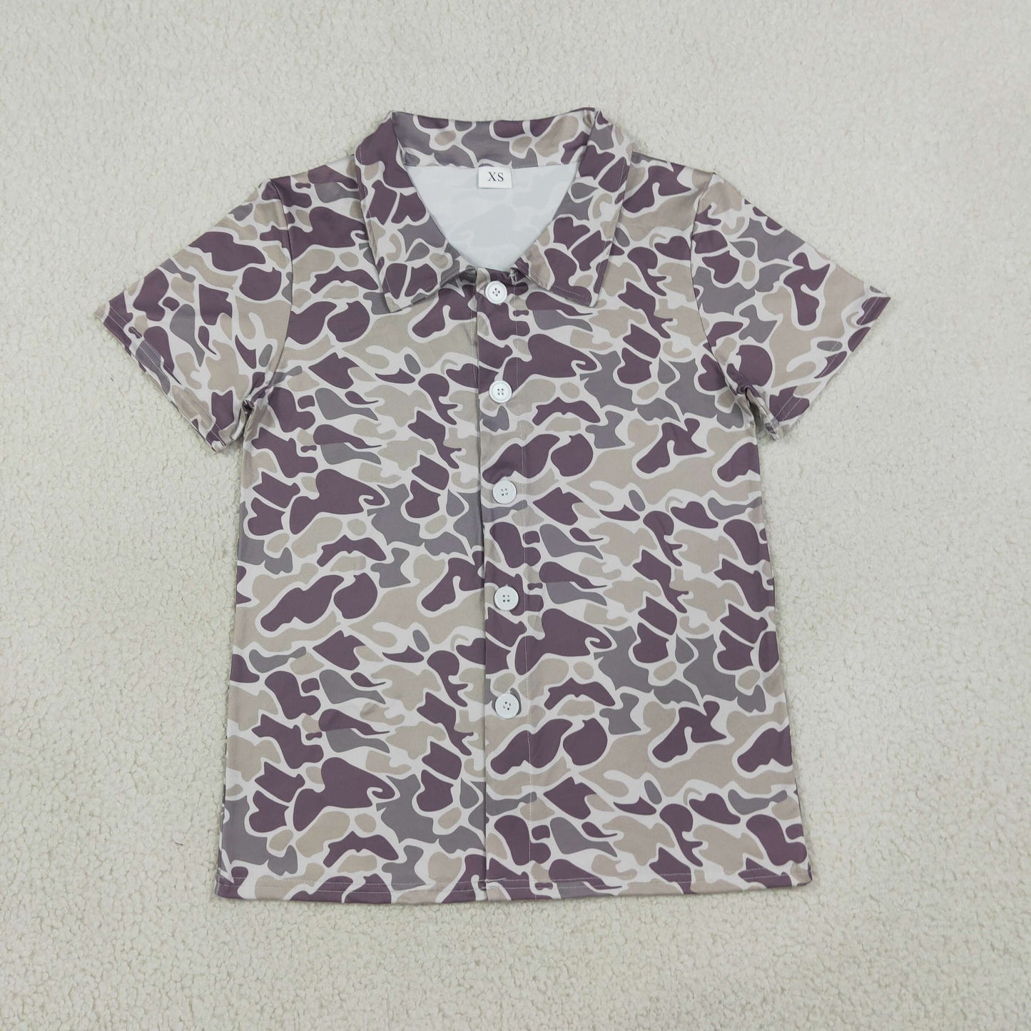 Adult Men Short Sleeves Dark Grey Camo Buttons Cardigan Shirt Tops RTS