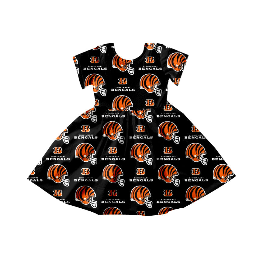 Baby Girl Short Sleeves Team Football Knee Length Dress Moq 5