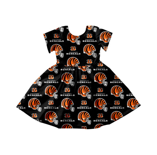 Baby Girl Short Sleeves Team Football Knee Length Dress Moq 5