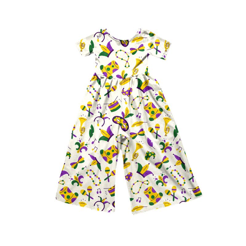 ( Moq 5 ) Preorder Baby Girls Kids Short Sleeves Hats Overalls Jumpsuit Mardi Gras Clothes