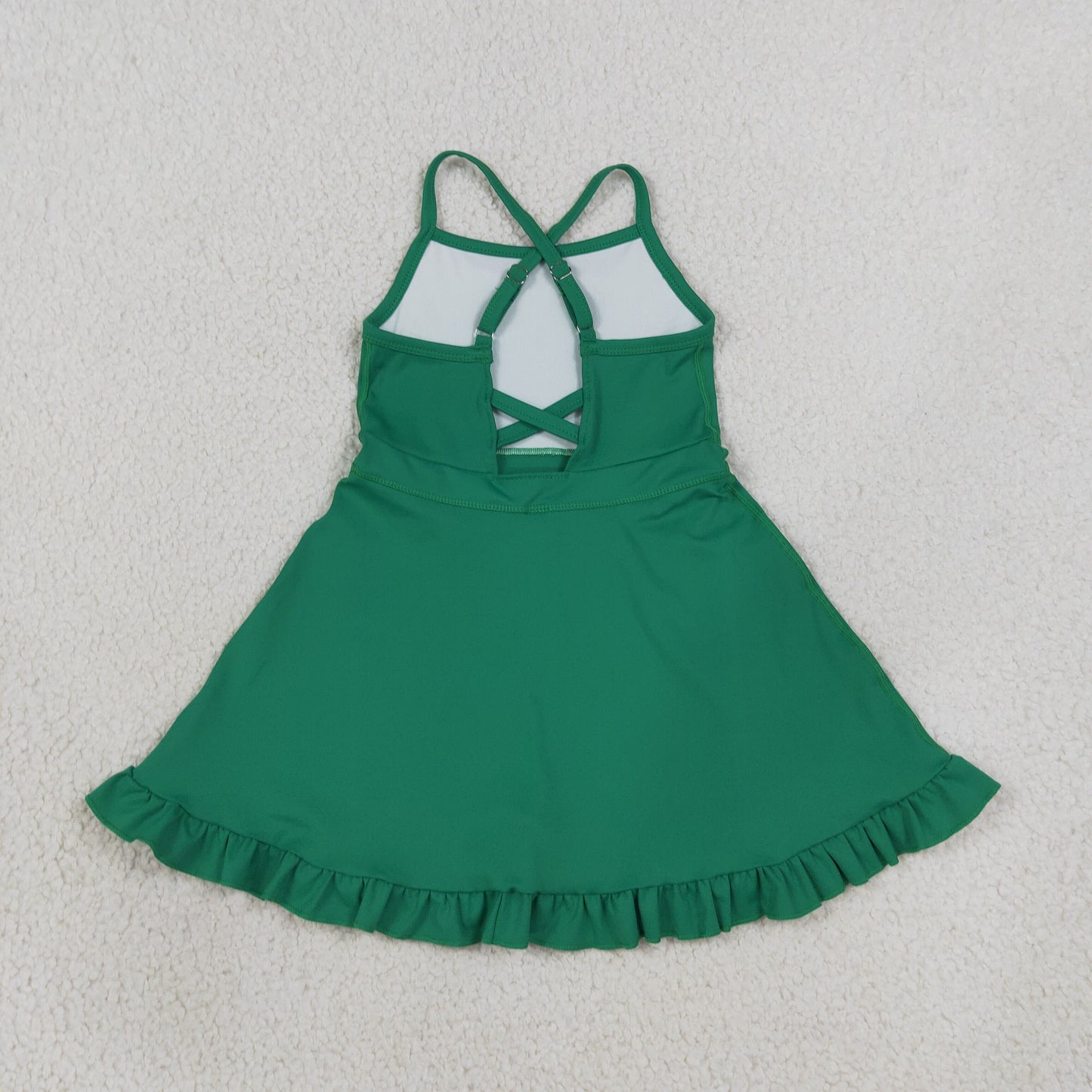 Baby Girls Kids Straps Green Ruffle Shorts Knee Length Yoga Active Dress RTS