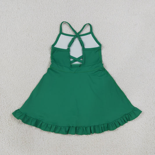 Baby Girls Kids Straps Green Ruffle Shorts Knee Length Yoga Active Dress RTS