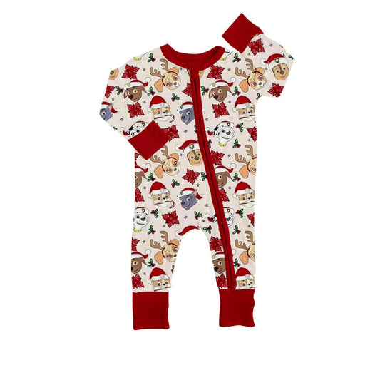 Baby Kids Long Sleeves Christmas Dogs Zipper Romper