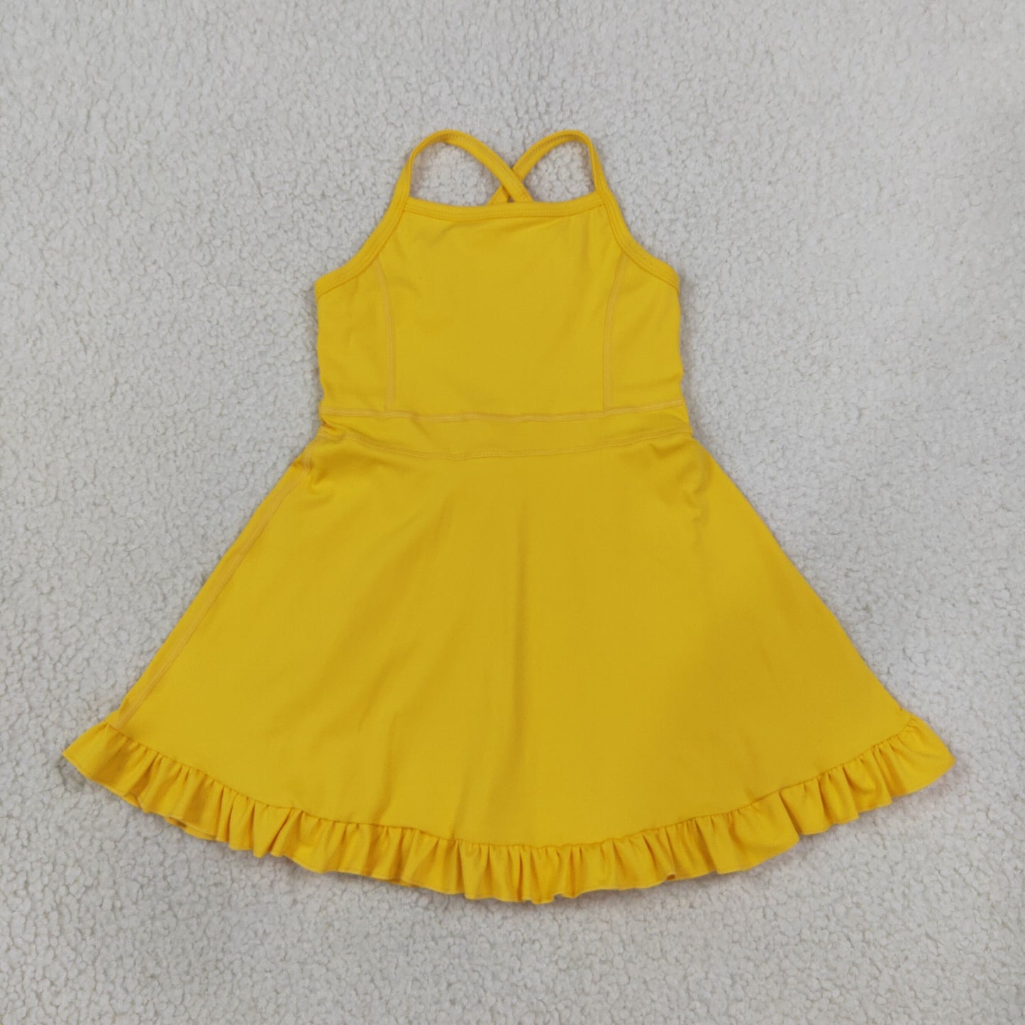 Baby Girls Kids Straps Yellow Ruffle Shorts Knee Length Yoga Active Dress RTS