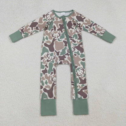 Sibling Baby Boy Long Sleeves Deer Camo Hoodie Jacket Zipper Romper Sets Blanket RTS