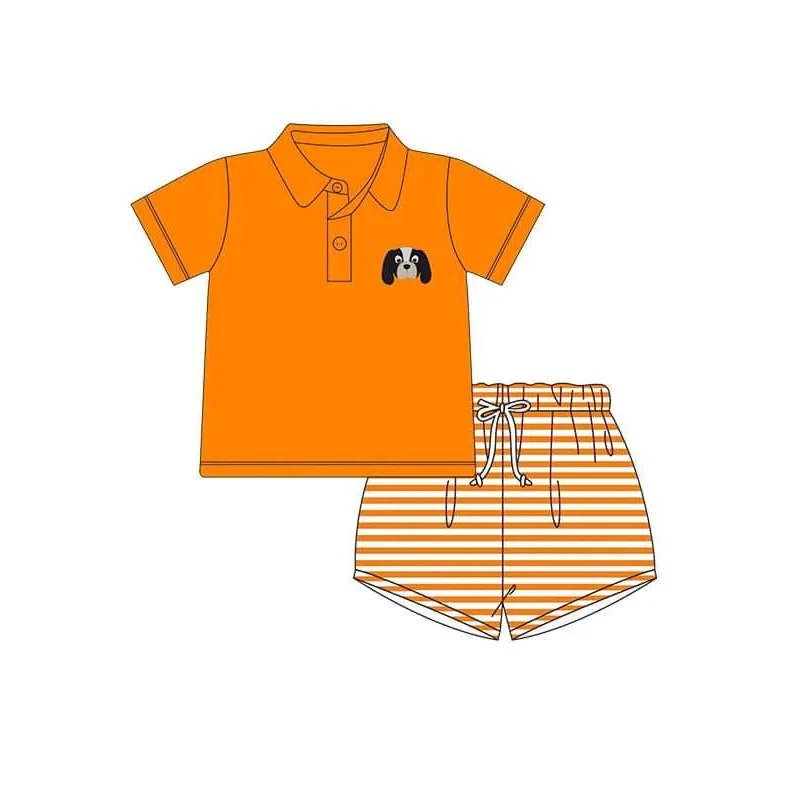 Baby Boy Team Orange Dog Shirt Stripes Shorts Set