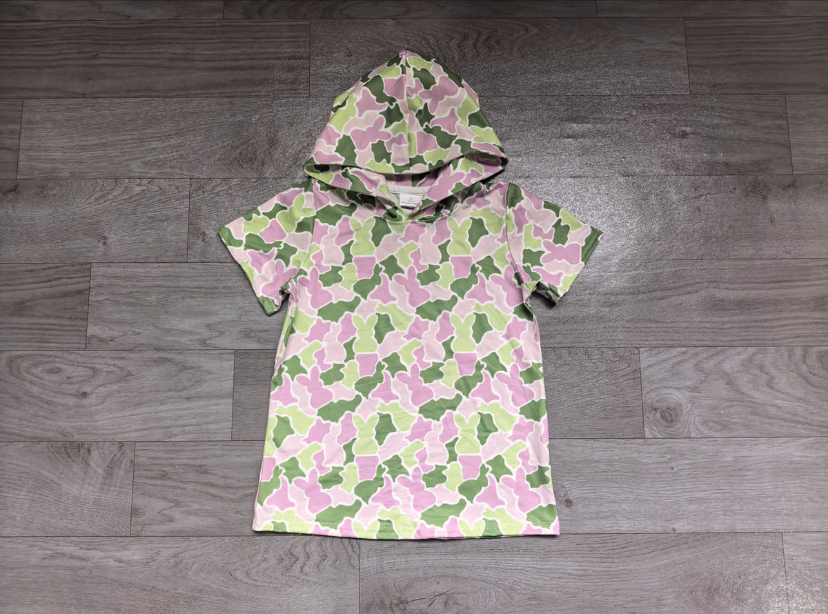 ( No moq ) Preorder Baby Girls Toddler Short Sleeves Rabbits Easter Hoodie Shirt Tops Camo Clothes