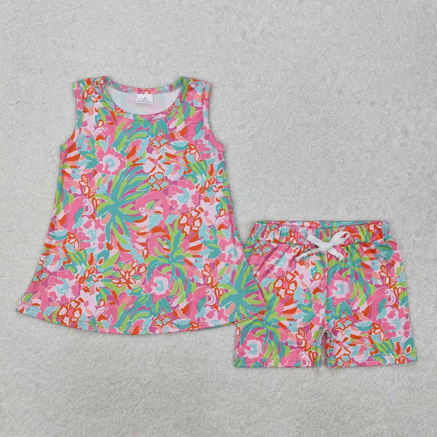 RTS Baby Girl Sleeveless Seaweed Flowers Tunic Shorts Clothes Set