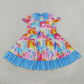 Baby Girl Short Sleeves Tie Dye Pockets Ruffle Knee Length Dress  RTS
