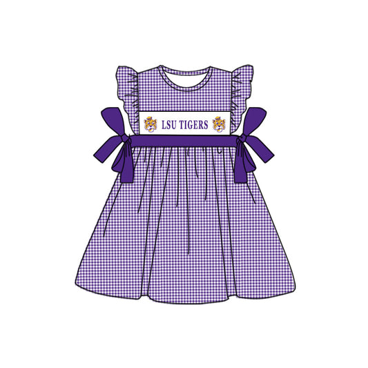 Baby Girl Team Purple Checkered Short Sleeves Dress