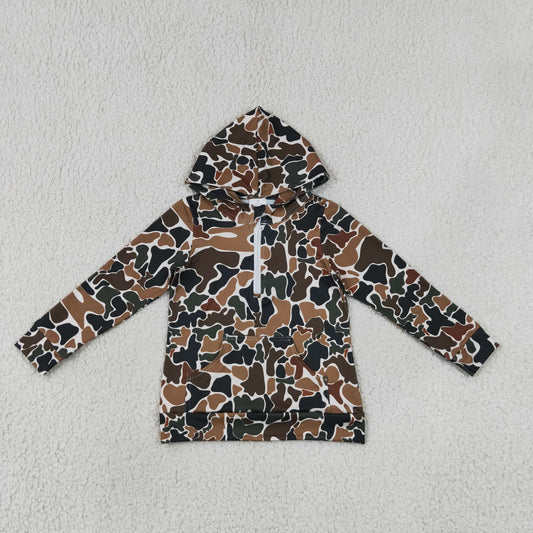 Baby Boys Kids Long Sleeves Brown Camo Pocket Hoodie Zipper Shirt Tops RTS