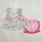 Baby Girl Short Sleeves Flower Bows Tunic Pink Checked Shorts Set RTS