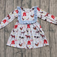 Baby Girl Long Sleeves Farm Animals Blue Ruffle Knee Length Dress RTS