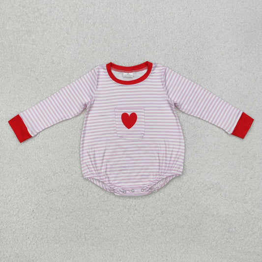 Baby Girl Infant Pink Stripes Heart Pocket Bubble Romper