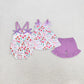Baby Girl Sleeveless Flower Bows Sibling Purple Romper Set Clothes RTS