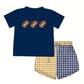 Moq 5 Baby Boy Navy Blue Short Sleeves Football Shirt Plaid Shorts Set