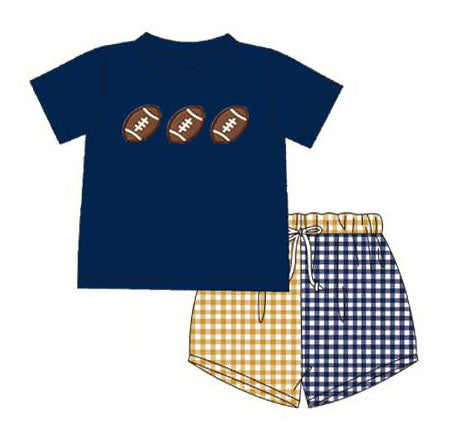 Moq 5 Baby Boy Navy Blue Short Sleeves Football Shirt Plaid Shorts Set