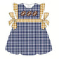 Moq 5 Baby Girl Short Sleeves Football Plaid Bow Dress