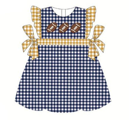 Moq 5 Baby Girl Short Sleeves Football Plaid Bow Dress