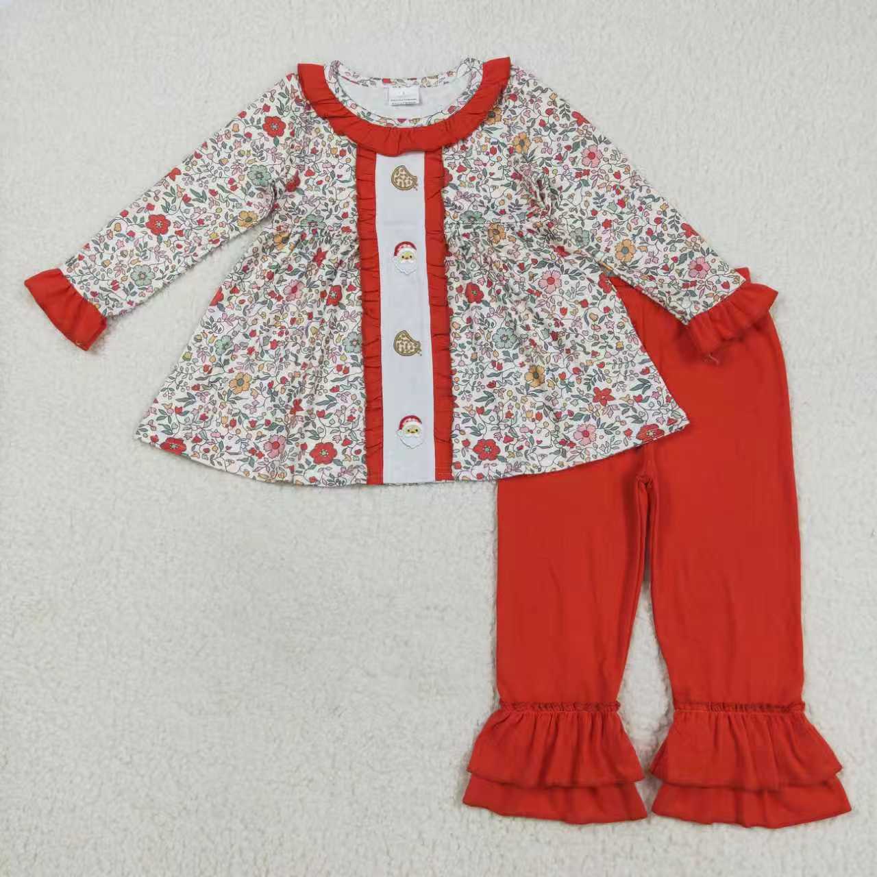 Sibling Baby Girl Long Sleeves Floral Embroidery Santa Cakes Christmas Romper Dress Set RTS
