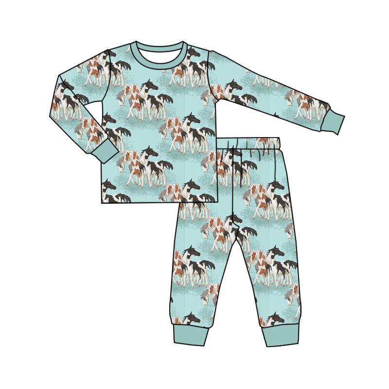 Baby Boy Western Horse Shirt Pants Pajamas Clothes Set