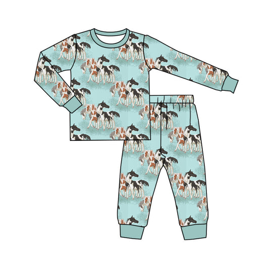 Baby Boy Western Horse Shirt Pants Pajamas Clothes Set