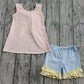 ( Moq 5  ) Baby Girl Sleeveless Cotton Bow Tunic Pink Ruffle Shorts Summer Set
