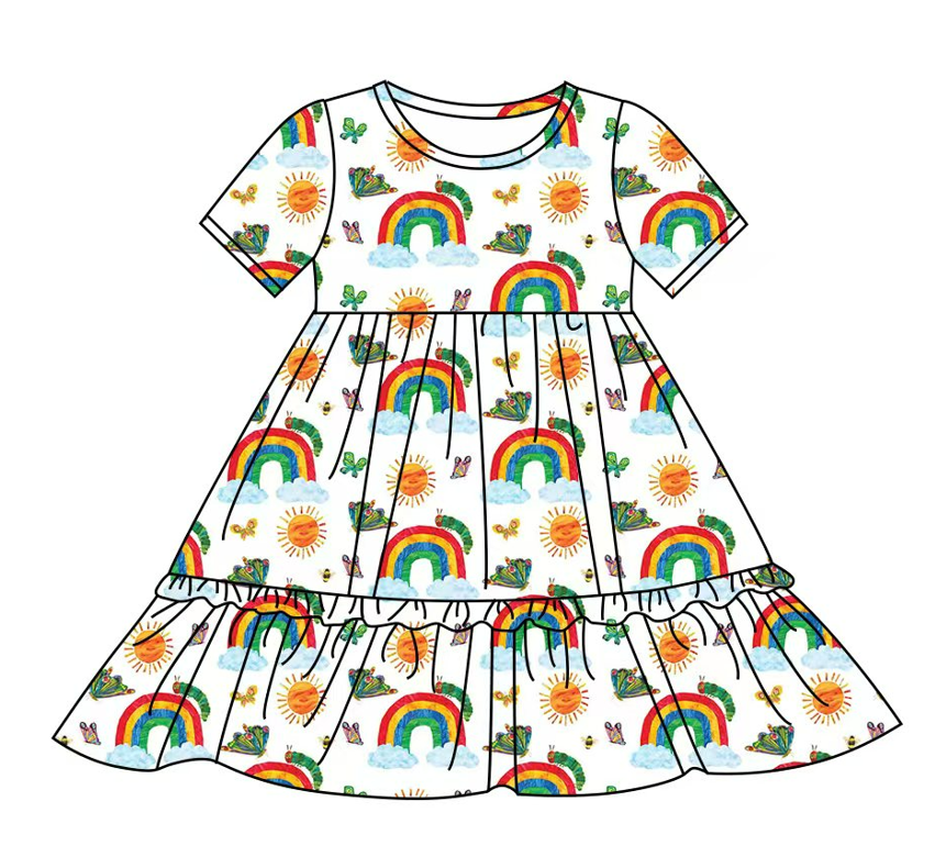 Baby Boy Girl Short Sleeves Rainbow Knee Length Dress (Moq 5 ) 12.5