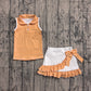 ( No moq ) Preorder Baby Girls Orange Stripes Buttons Tops Shorts Ruffle Skirts Yoga Clothes Set